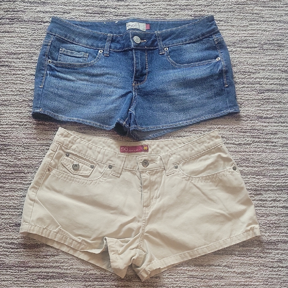 SO Women's Blue Denim and Cream Shorts